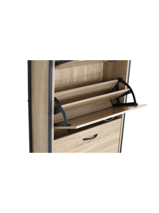 Shoe Organizer Metal-Wood Metalwood-60 3 Doors 1 Shelf Sonoma 63x24x140.5cm MDF Melamine Black Metal Frame