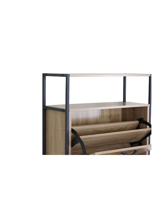 Shoe Organizer Metal-Wood Metalwood-60 3 Doors 1 Shelf Sonoma 63x24x140.5cm MDF Melamine Black Metal Frame