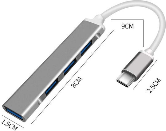 Hub 4 Θυρών USB 3.0 με σύνδεση USB-A Ασημί
