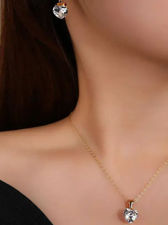 Set with Necklace & Earrings from Steel Gold Plated with Stones Set with Necklace & Earrings from Steel Gold Plated with Stones