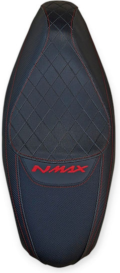 Nmax 125/155 Yamaha Anti-Slip Quilted Baklavadoto Seat Cover Red Stitches Logo
