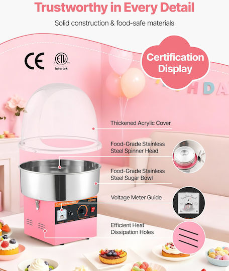 Vevor Candy Floss Maker 33.8cm Pink