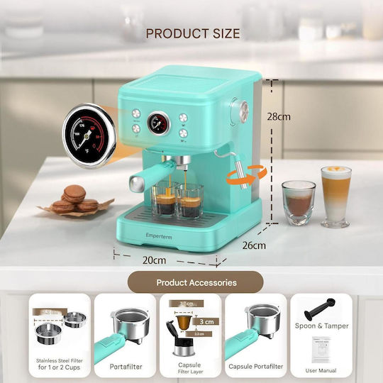 Mașină de Espresso 1100W Presiune 20bar Albastru deschis X0025PIKF3