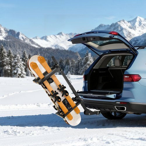 Vevor Folding Ski & Snowboard Tow Bar Rack Fits 50 Mm Hitch Carries Up To 6 Ski Pairs or 4 Snowboards Adjustable Car Rack Lock Safety Strap Access Tilt