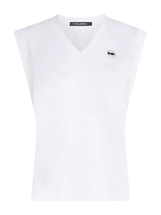 Ikon Women's Cotton Top with V-Neck White
