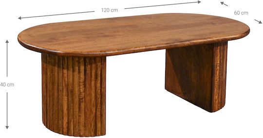 Round Central Coffee Table Made of Solid Wood Beige W120xD60xH40cm