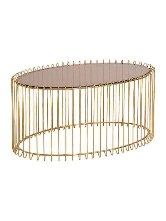 Round Central Coffee Table Temporal Oval Glass Gold W90xL60xH40.5cm