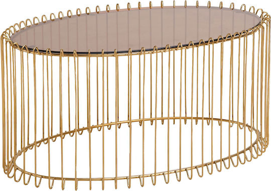 Кръгла Централна Кафе Маса Temporal Oval Стъклена Златиста Ш90xД60xВ40.5см