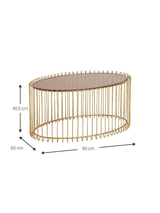 Round Central Coffee Table Temporal Oval Glass Gold W90xL60xH40.5cm