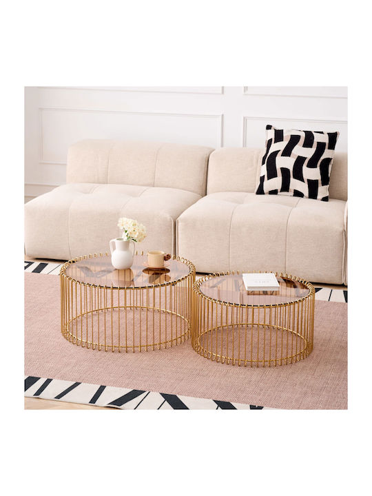 Round Side Table Temporal Nest Glass Gold 69x69x33 cm