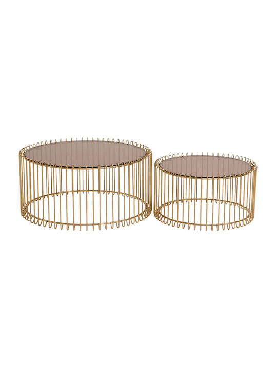 Round Side Table Temporal Nest Glass Gold 69x69x33 cm