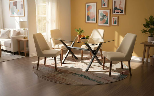 Veramar Tisch Speisesaal mit Glasoberfläche 150x90x75cm
