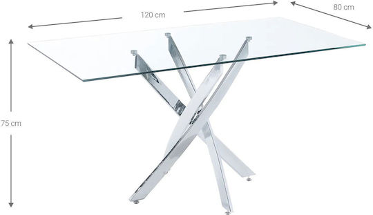 Masă Sala de mese cu Suprafață Sticlată 120x80x75buc