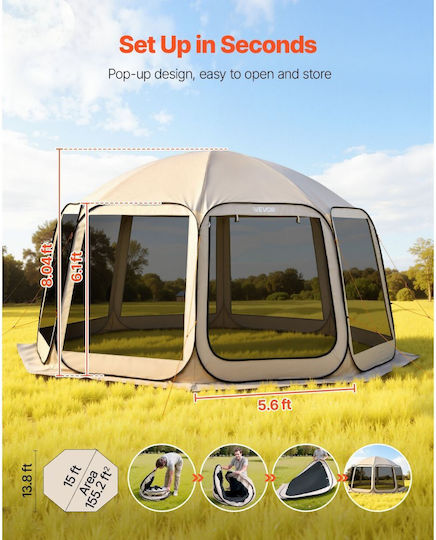 Vevor Summer Camping Tent Beige for 15 People 450x425x245cm