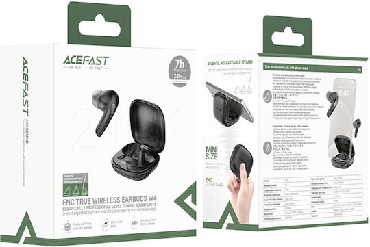 Acefast W4 In-ear Bluetooth Handsfree Ακουστικά με Αντοχή στον Ιδρώτα και Θήκη Φόρτισης Μαύρα