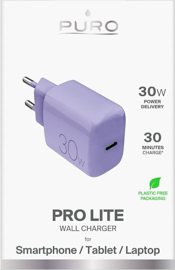 Puro Зарядно без кабел с USB-C порт 30W Лилав (Prolite)