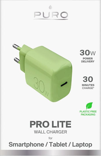 Puro Φορτιστής Χωρίς Καλώδιο με Θύρα USB-C 30W Πράσινος (Prolite)