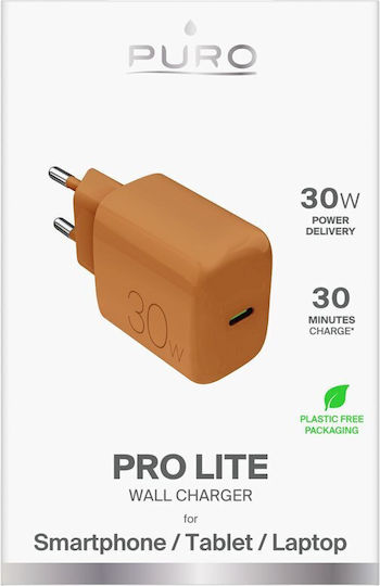 Puro Φορτιστής Χωρίς Καλώδιο με Θύρα USB-C 30W Πορτοκαλί (Prolite)