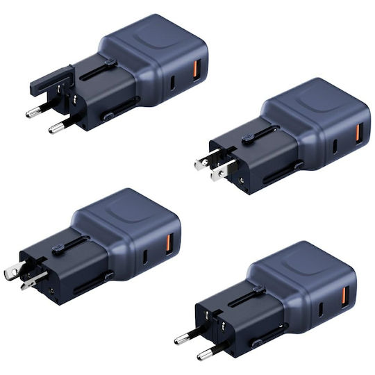 Energea Φορτιστής Χωρίς Καλώδιο με Θύρα USB-A και Θύρα USB-C 35W Power Delivery / Quick Charge 3.0 Μπλε (Travelgo)
