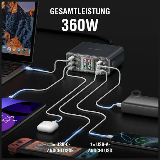 4Smarts Βάση Φόρτισης GaN με Θύρα USB-A και 5 Θύρες USB-C 140W Power Delivery / Quick Charge 3.0 / Quick Charge 4+ σε Γκρι χρώμα (540360)
