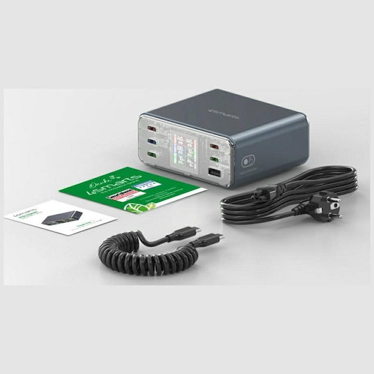 4Smarts Βάση Φόρτισης GaN με Θύρα USB-A και 5 Θύρες USB-C 140W Power Delivery / Quick Charge 3.0 / Quick Charge 4+ σε Γκρι χρώμα (540360)