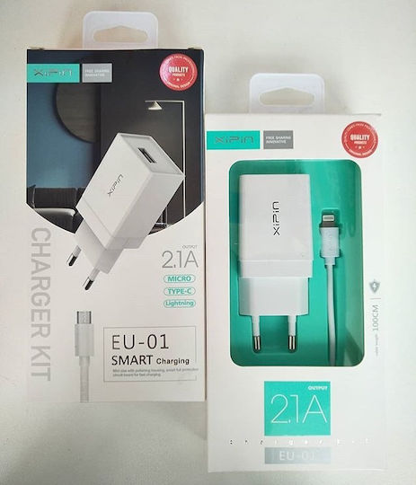 Xipin Charger with USB-A Port and Cable Lightning 18W Quick Charge 3.0 Whites (EU-04T)