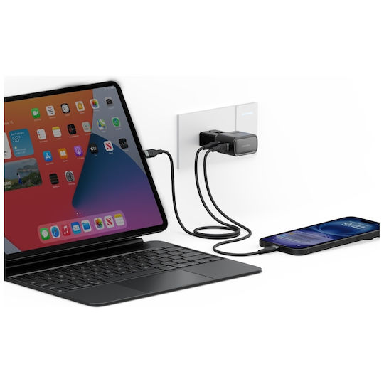 Energea Φορτιστής Χωρίς Καλώδιο GaN με 2 Θύρες USB-C 45W Power Delivery Γκρι (Travelgo)