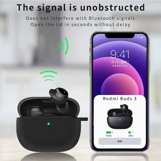 Θήκη Σιλικόνης με Γάντζο σε Μαύρο χρώμα για Redmi Buds 3 Lite