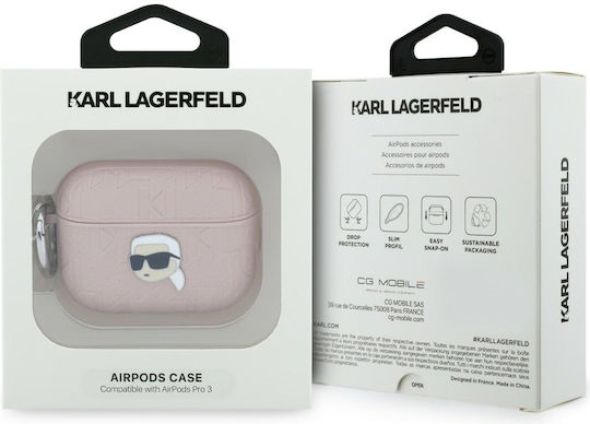 Karl Lagerfeld Karl Lagerfeld Monogram Head Plastic Case With Hook in Pink Color for Apple AirPods Pro 3