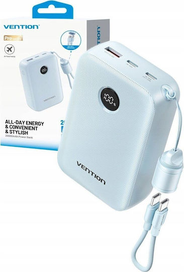 Vention Power Bank 20000mAh 22.5W με Θύρα USB-A και Θύρα USB-C Μπλε