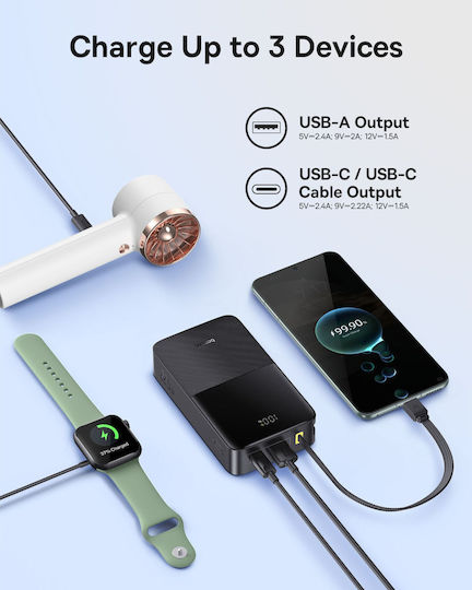 Baseus EnerFill Bipow2 Pro Power Bank 20000mAh 22.5W με Θύρα USB-A και Θύρα USB-C Cosmic Black