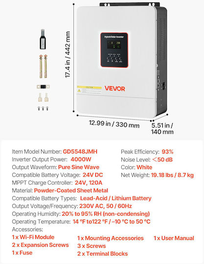 Vevor Pure Sine Wave Power Inverter 4000W With Input Voltage 24V Single Phase LWNKYTJGP2308WYMP001V7