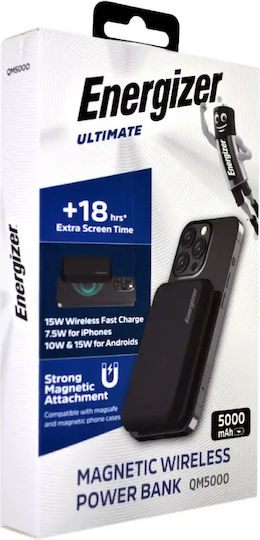 Energizer QM5000 MagSafe Power Bank 5000mAh 15W με Θύρα USB-C Μαύρο
