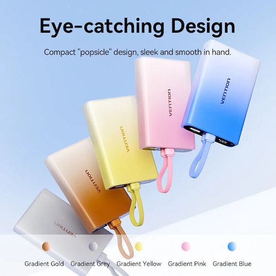 Vention Power Bank 10000mAh 22.5W with USB-A Port and USB-C Port Yellow