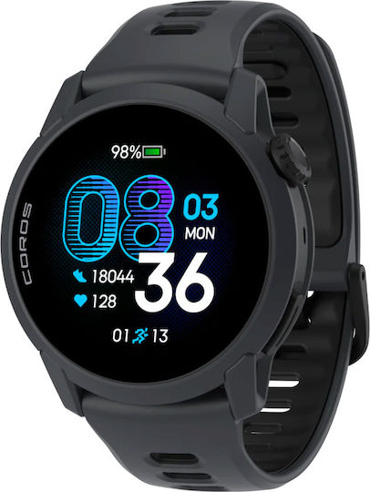 Coros Pace 4 43mm Waterproof Smartwatch with Heart Rate Monitor (Black Silicone Strap)