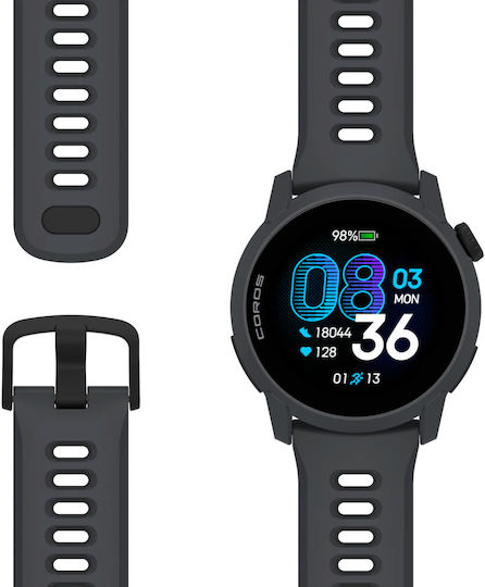 Coros Pace 4 43mm Waterproof Smartwatch with Heart Rate Monitor (Black Silicone Strap)