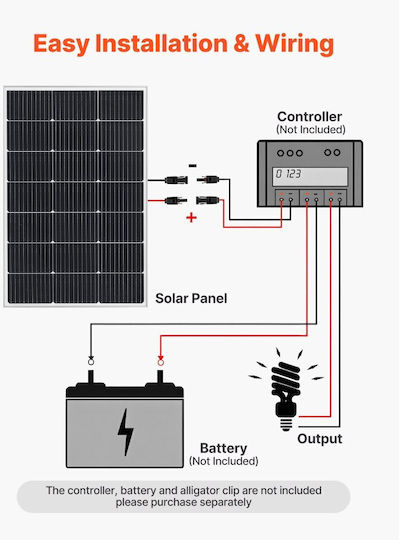 Vevor GDSTYNB1100WXAR7Q001V2 Monocrystalline Solar Panel 100W 895x580x30mm