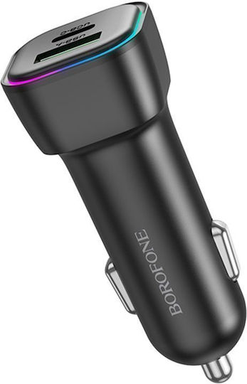 Borofone Auto-Ladegerät 30W 3A Schnellladung mit Anschlüssen: 1xUSB 1xType-C Schwarz Farbe