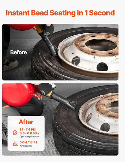 Vevor Tire Bead Blaster 5 Gal 18.9 L Heavy Duty Tire Bead Blaster Tool 87-116 Psi Working Pressure Air Blaster Pickup Truck Truck ATV Jeep Van Garden Tractor RV Red