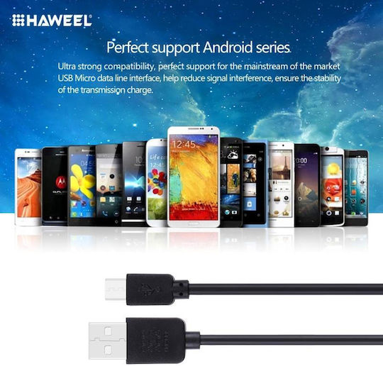 Haweel USB 2.0 to micro USB Cable Μαύρο 1m (HWL-1070B)