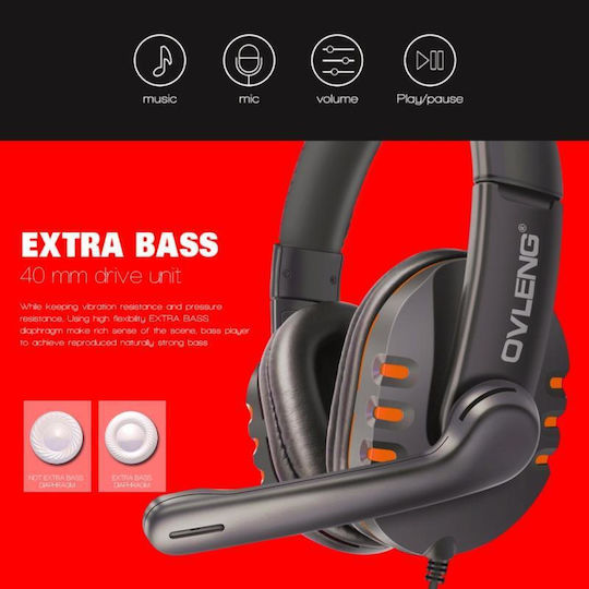 Ovleng X6 Over Ear Gaming Headset με σύνδεση 2x3.5mm Black/Red