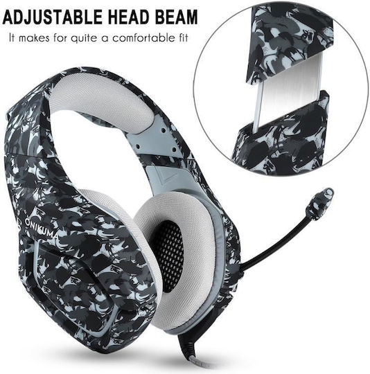 Onikuma K1-B Over Ear Gaming Headset με σύνδεση 3.5mm Γκρι