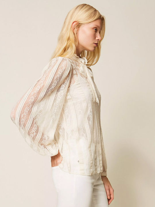 Women's Blouse Cotton with Lace White