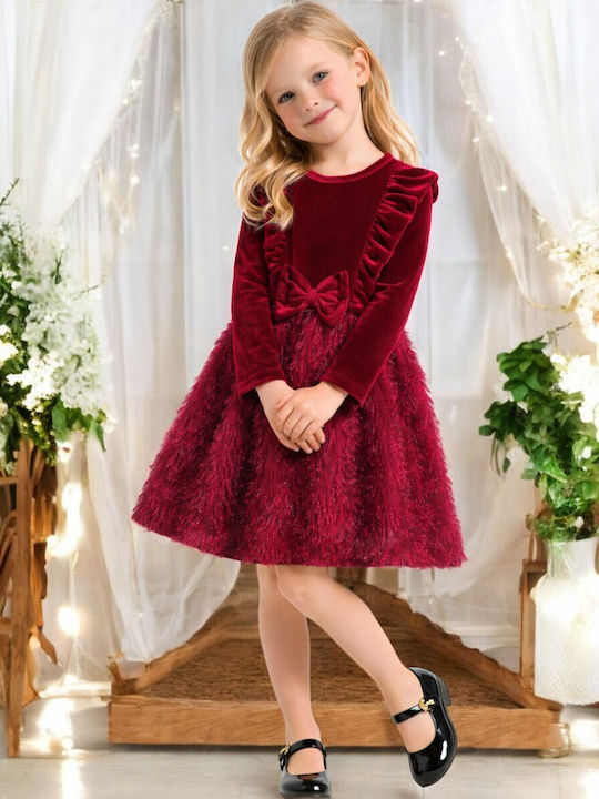 Children's Dress Long Sleeve Velvet Bordeaux