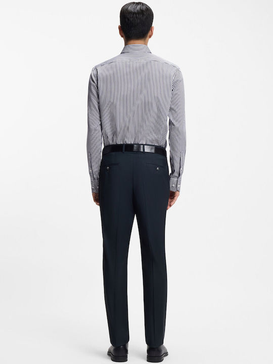 Regular-fit Long-sleeved Cotton Shirt Striped Dark Blue