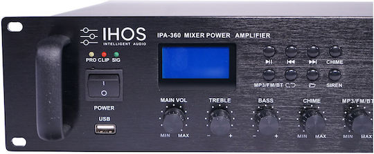 Ihos IPA-360 Integrated Commercial Amplifier 6 Zone 360W/100V Equipped with USB/FM/Bluetooth Black