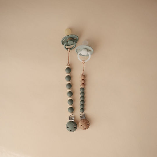 Mushie Pacifier Clip with Silicone Beads Green