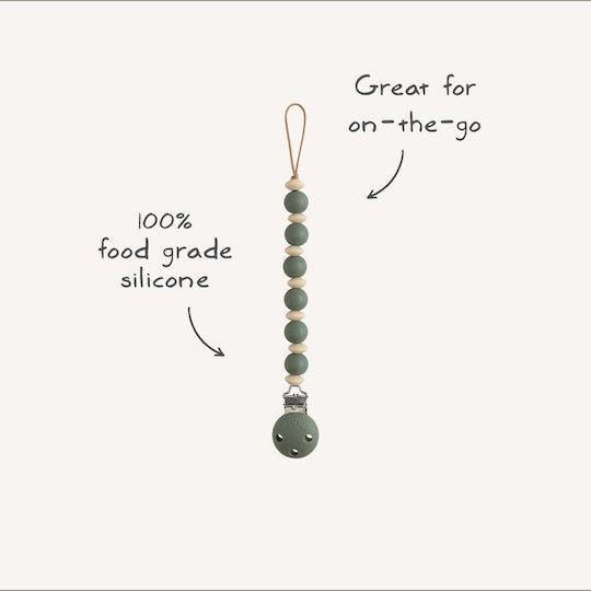 Mushie Pacifier Clip with Silicone Beads Green