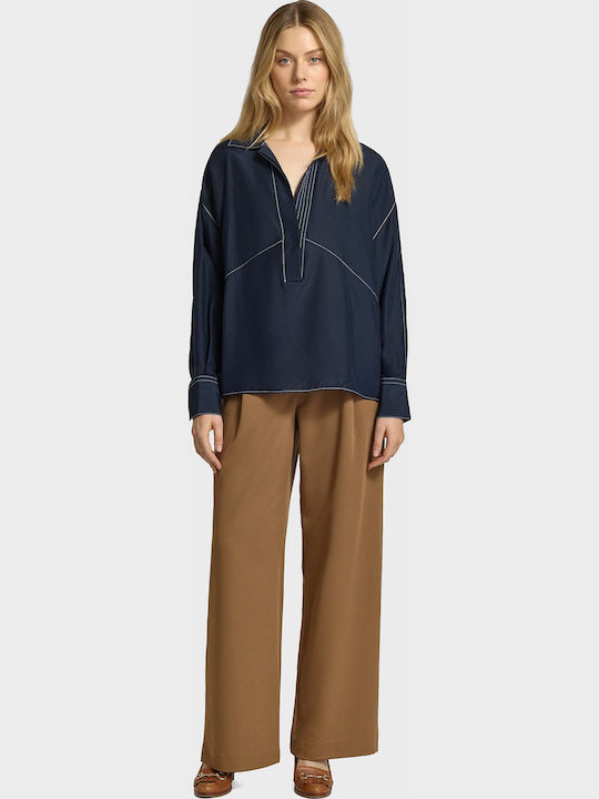 Women's Silky Long Sleeve Shirt Dark Blue