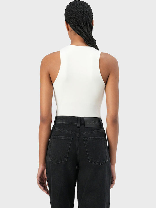 Hugo Stretch-Jersey Damen-Bodysuit Gestapeltes Logo Dasiel Weiß Damen-Top Weiß 50545196-100